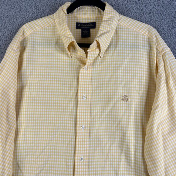 Vintage Brooks Brothers Shirt Men XL Oxford Button Up Yellow Check Supima Cotton - Picture 2 of 8